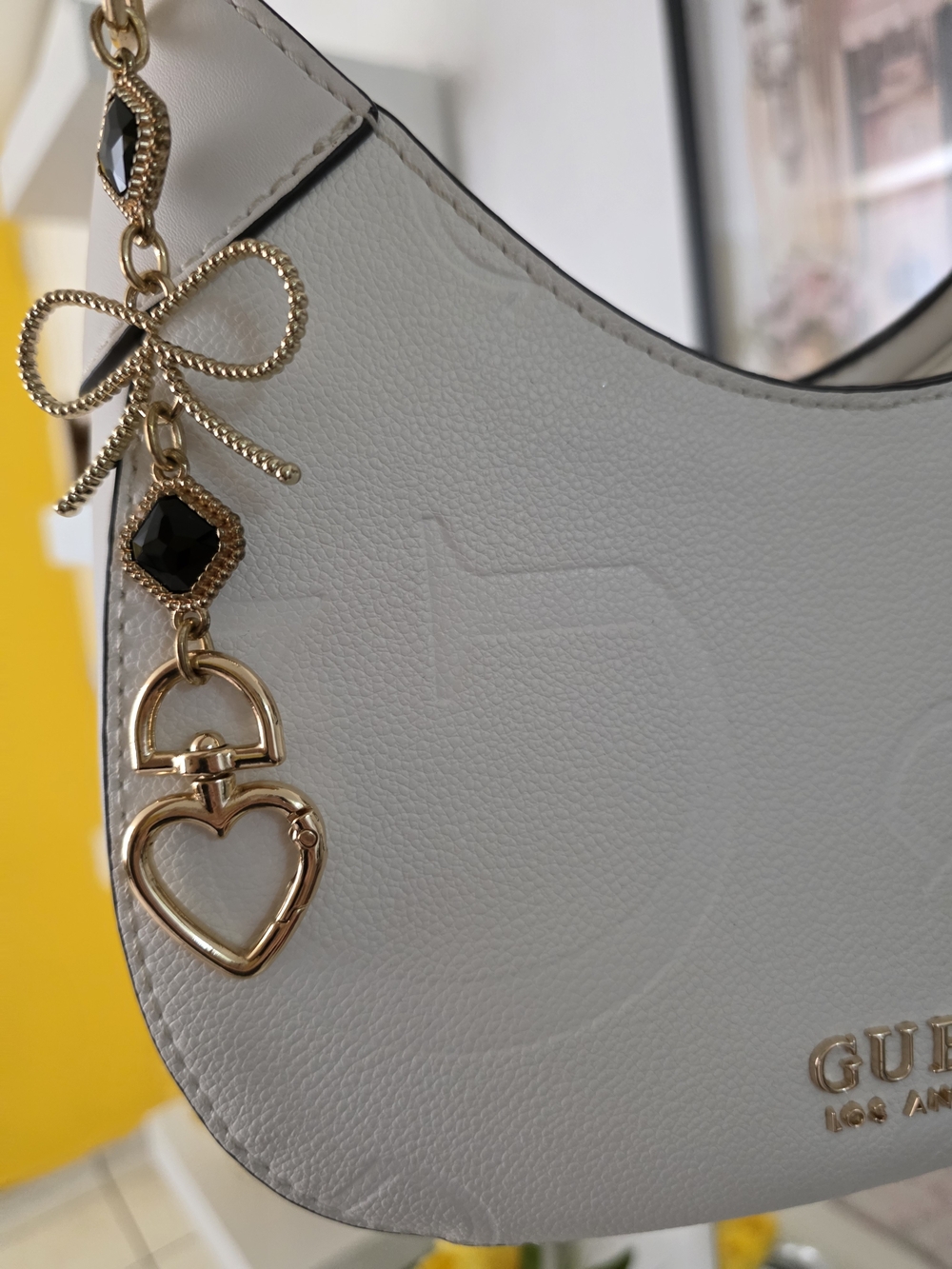 GUESS White Heart Charm Shoulder Bag
